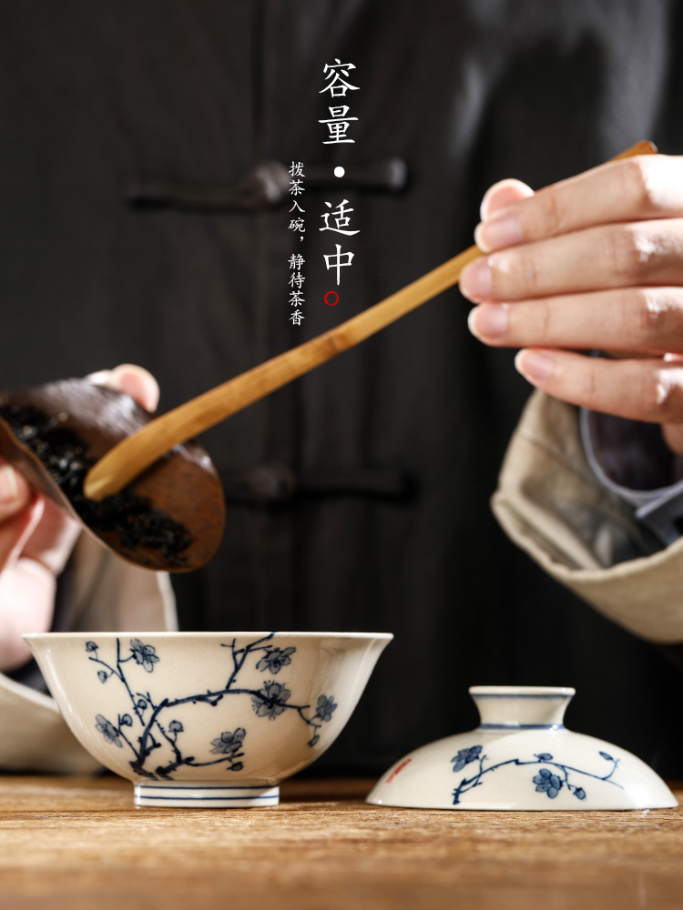 Jingdezhen blue and white tureen tea cups large pure manual plant ash not hot bowl hand - made name plum tea