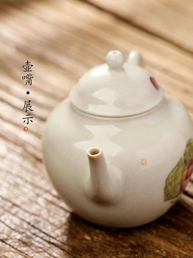 Plant ash glaze teapot single jingdezhen pure manual hand - made ceramic pot cherry kung fu tea pot of single pot trumpet