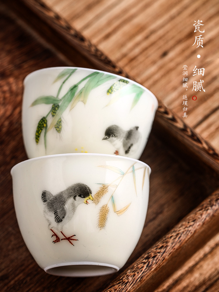 Jingdezhen hand - made master kung fu tea cup of pure manual sample tea cup single cup chicken cylinder cup ceramic tea set gift boxes