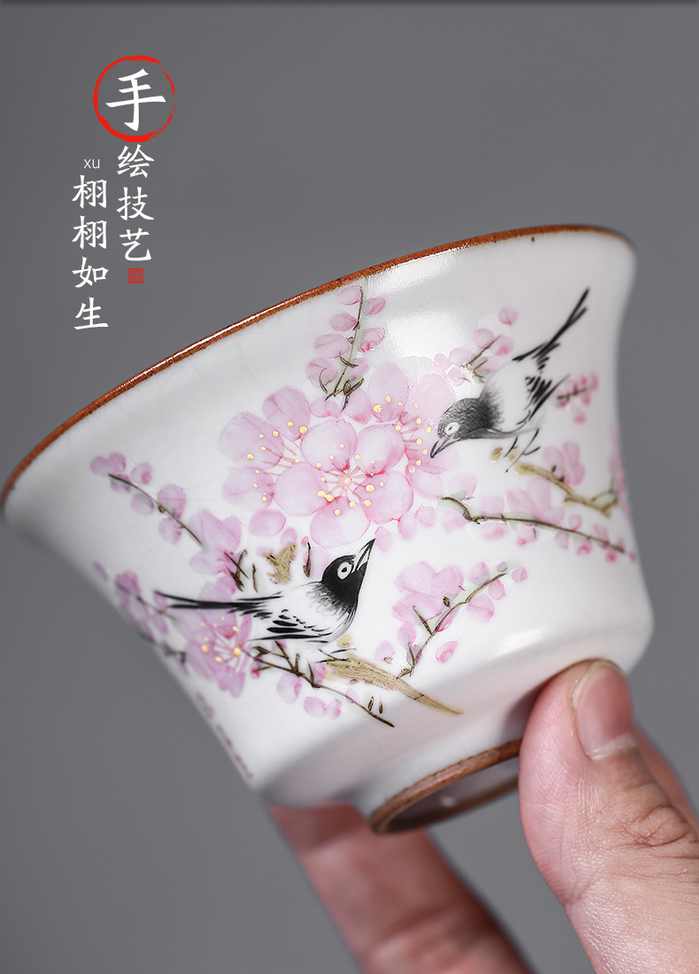 Jingdezhen hand - made peach blossom put only three tureen tea cups water point set a single large your up ceramic bowl with kung fu