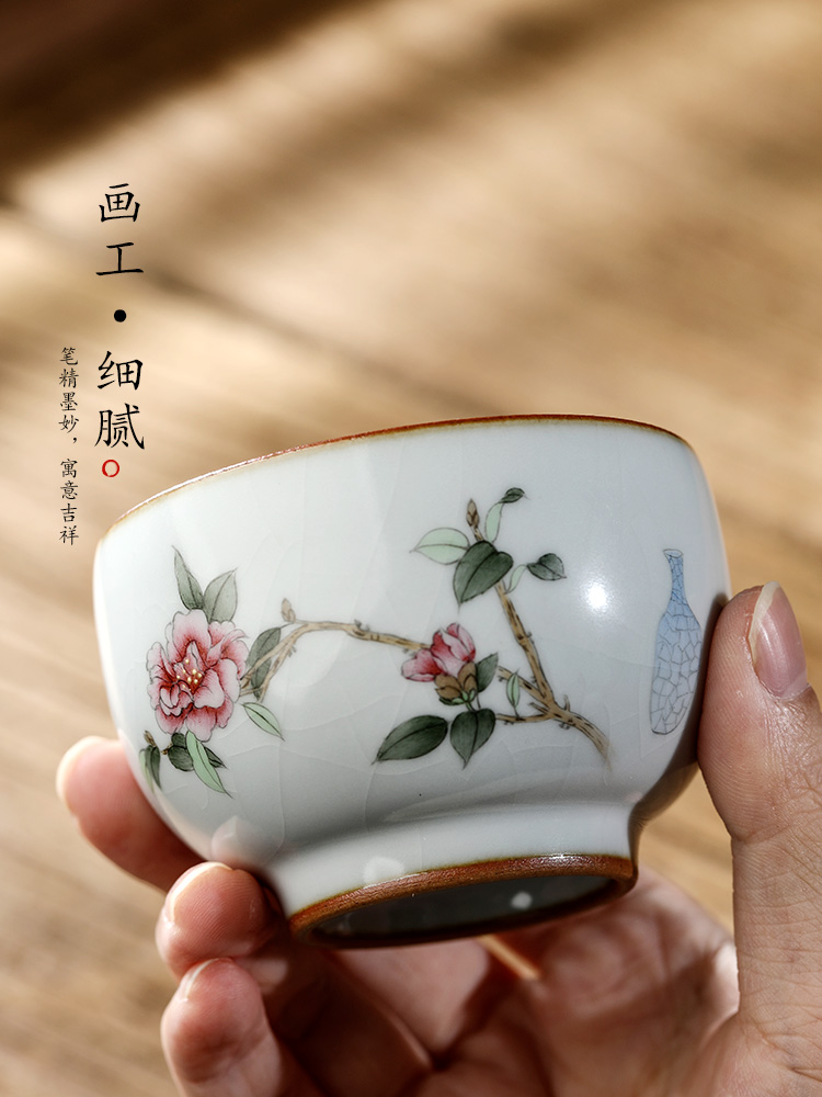 Hand draw your up teacup camellia kung fu master cup single CPU jingdezhen of pure manual sample tea cup single ceramic cups