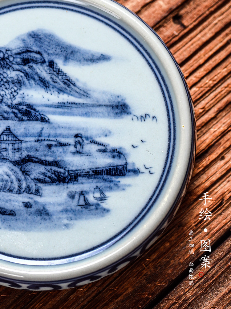 Jingdezhen it buy blue cover cover supporting pure manual landscape coasters Japanese ceramic kung fu tea set with parts