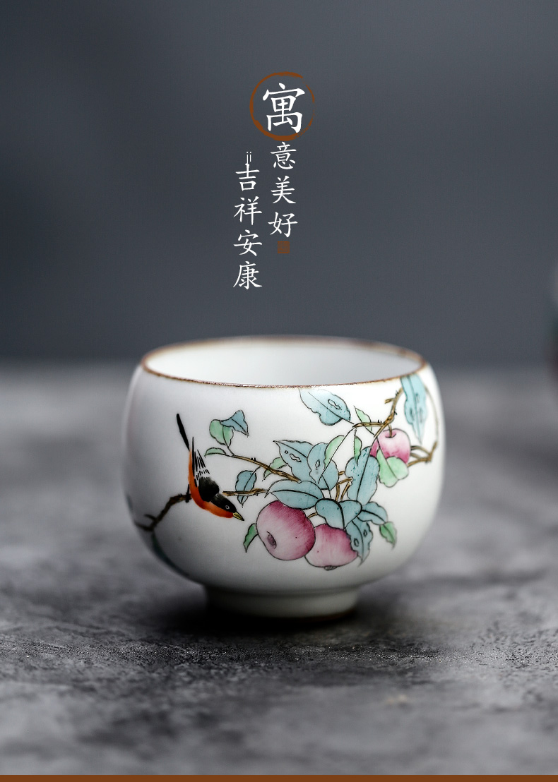 Jingdezhen hand - made ceramic sample tea cup apple bird pure manual small single cup tea set your up master kung fu tea cup