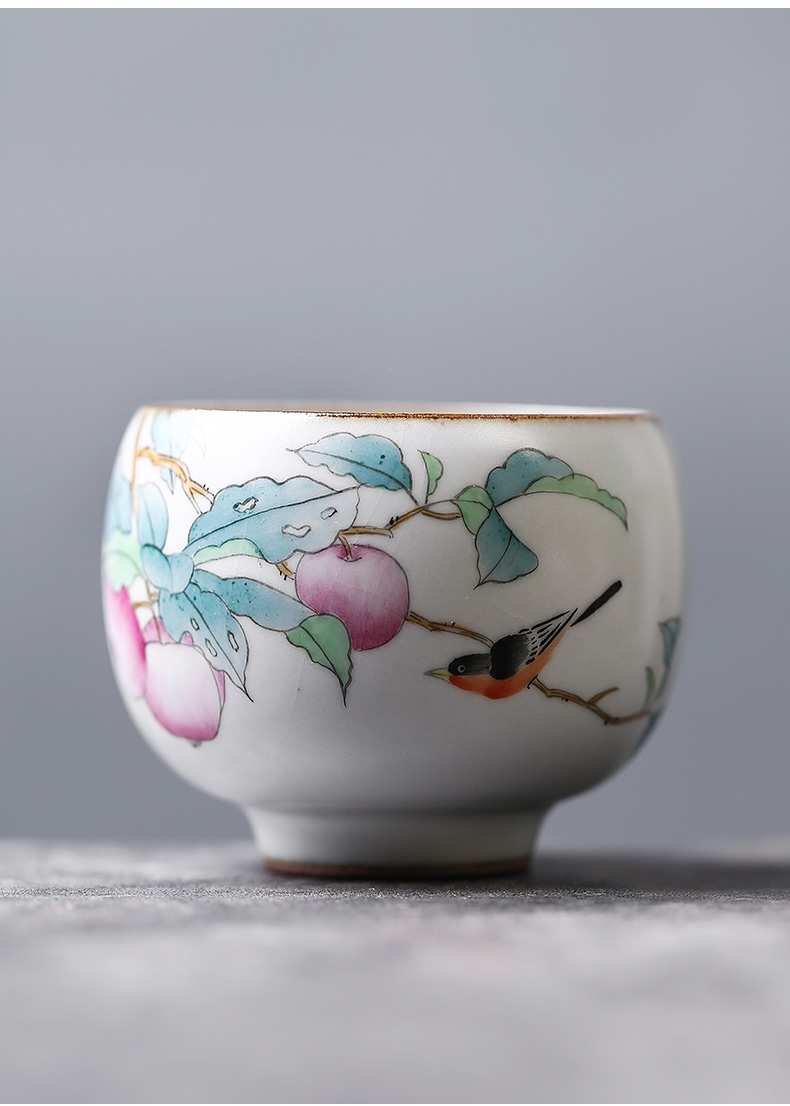 Jingdezhen hand - made ceramic sample tea cup apple bird pure manual small single cup tea set your up master kung fu tea cup