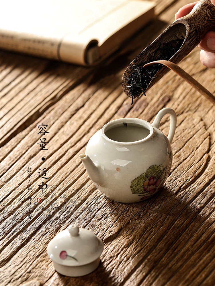 Plant ash glaze teapot single jingdezhen pure manual hand - made ceramic pot cherry kung fu tea pot of single pot trumpet