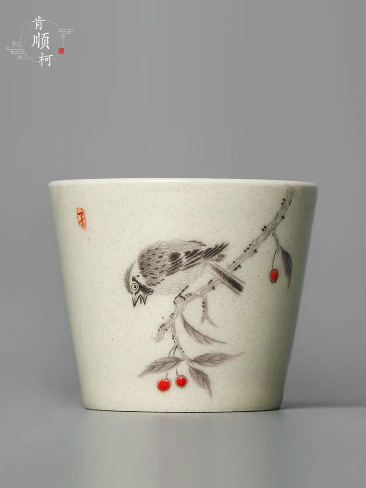 Jingdezhen master cup checking ceramic sample tea cup single CPU hand - made plant ash glaze fruit bird kung fu tea cups