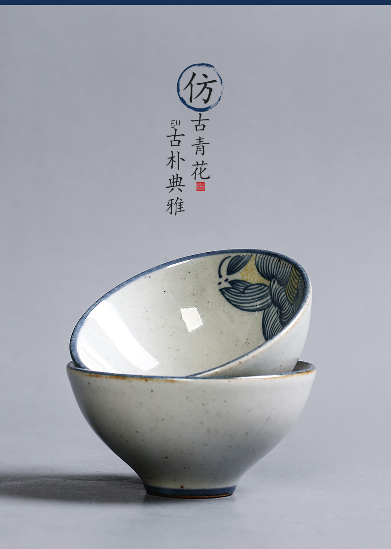 Jingdezhen ceramic blue master of kung fu tea cup pure manual single cup tea hand - made sample tea cup coarse pottery small cup