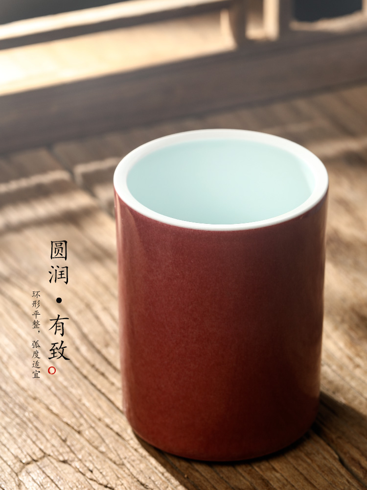 Ken shun ke jingdezhen porcelain brush pot pure manual cowpea red Chinese style restoring ancient ways home furnishing articles four tea machine accessories