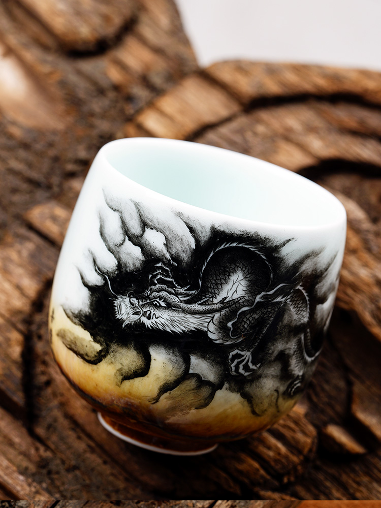 Jingdezhen ceramic cups kongfu master cup single cup pure manual high - end hand - made zodiac dragon sample tea cup