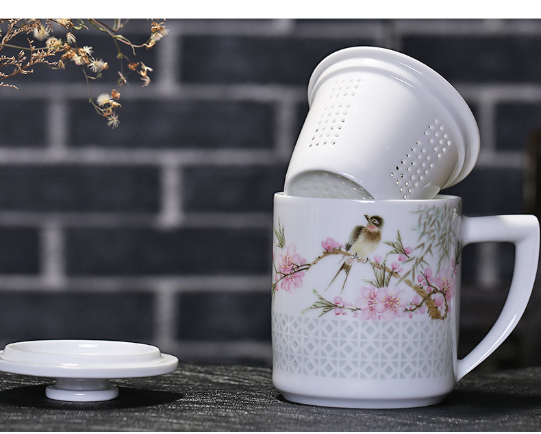 Jingdezhen your up Xu Jiaxing hand - made water peach blossom put office cup ceramics filter cup home hot cup