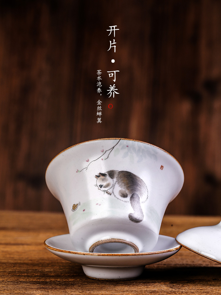 Pure manual kunfu tea your up only three tureen tea bowl not hot cups of jingdezhen hand - made tea set a large cat