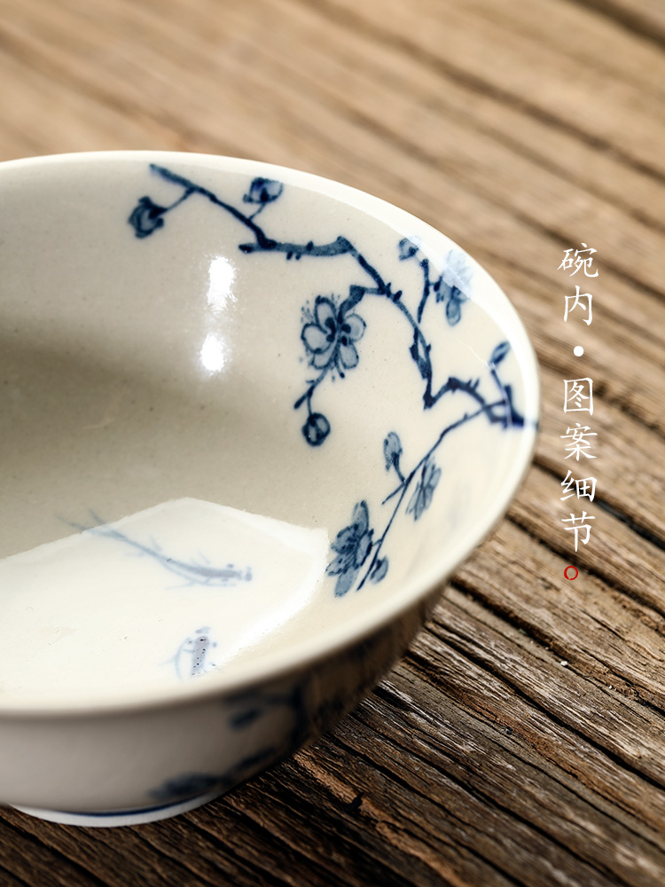 Jingdezhen blue and white tureen tea cups large pure manual plant ash not hot bowl hand - made name plum tea