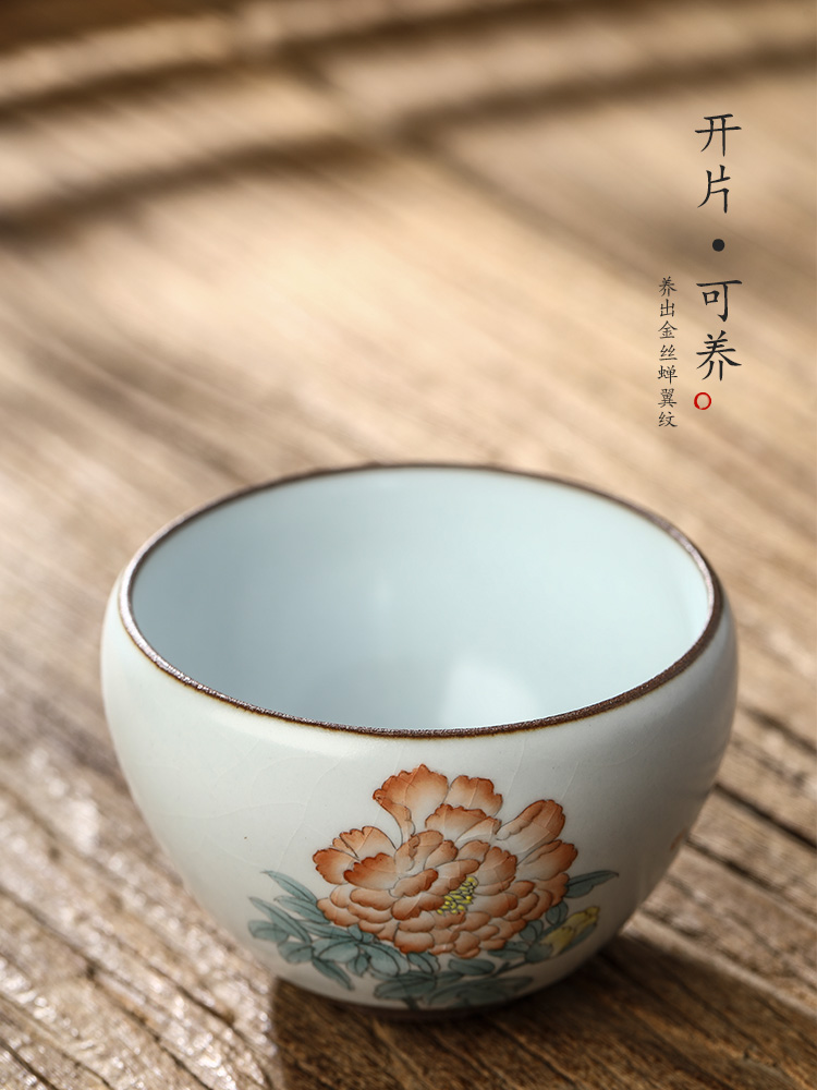 Your up master kung fu tea cup single CPU jingdezhen checking sample tea cup hand - made ceramic tea set peony is female