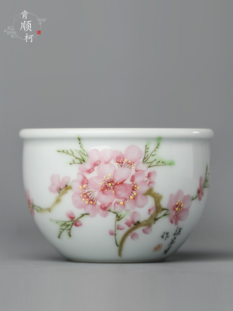 Xu, Jiaxing hand - made peach blossom put water point masters cup kung fu tea set sample tea cup cup jingdezhen pure checking ceramic cup