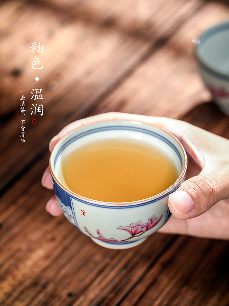 Jingdezhen blue and white color bucket hand - made teacup ceramic sample tea cup master cup of pure manual yulan household utensils single CPU