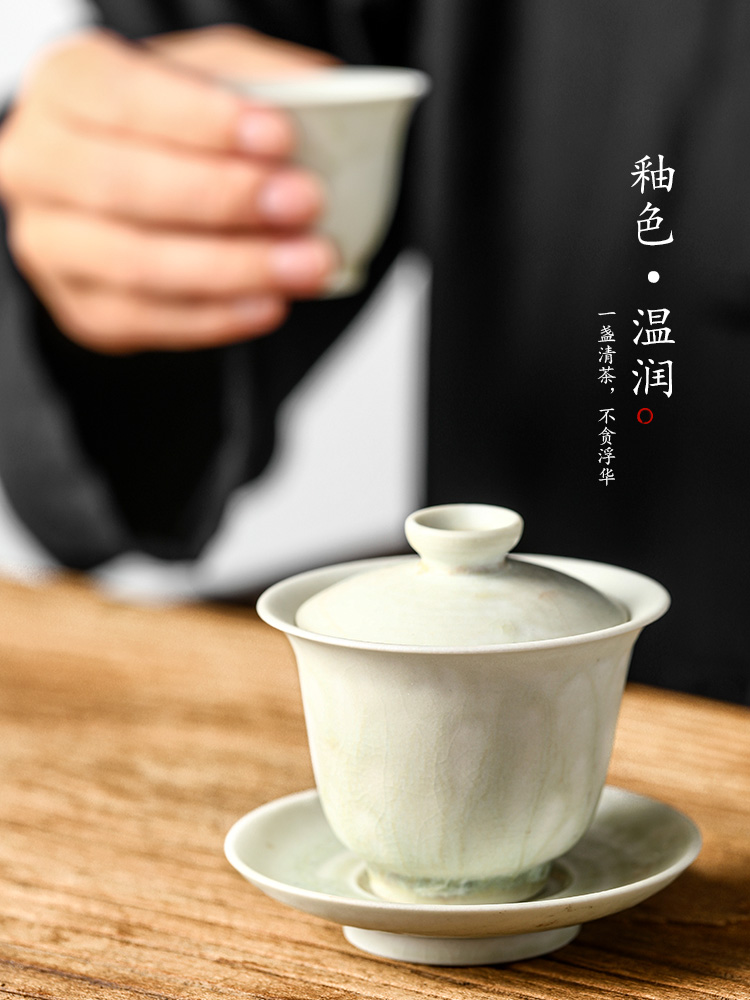 Pure manual only three tureen tea cup is not large bowl of jingdezhen kung fu tea powder, ceramic tea device