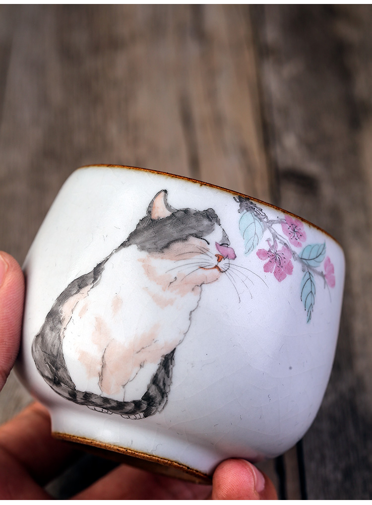 Jingdezhen your up hand - made the cat kongfu master cup single CPU getting checking sample tea cup a single large tea sets