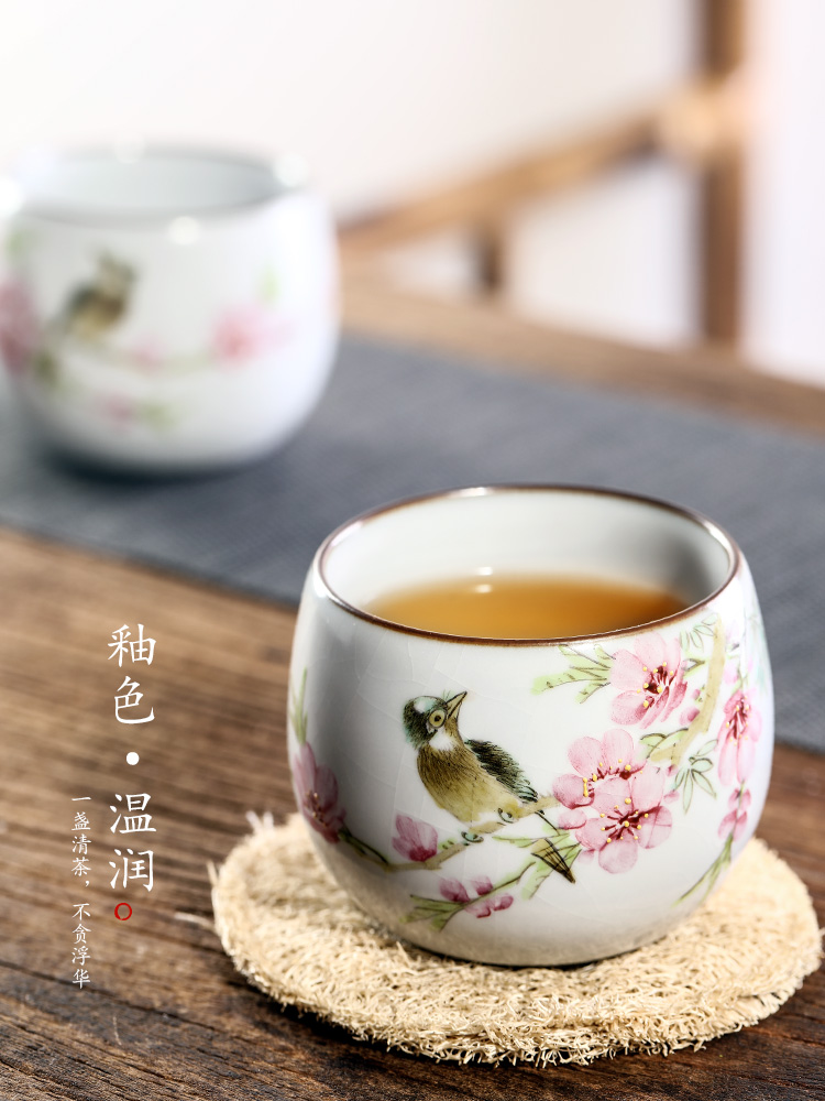 Your up kung fu tea cups jingdezhen hand - made peach blossom put water point master cup single cup pure manual up sample tea cup only