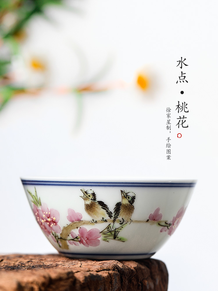 The Master of jingdezhen Xu Jiaxing hand - made peach blossom put water point chicken cylinder cup Master cup single cup white ceramic sample tea cup tea set