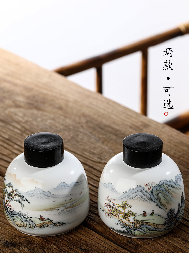 Jingdezhen checking ceramic tea pot portable hand - made scenery figure household kung fu tea boutique tea storage tanks