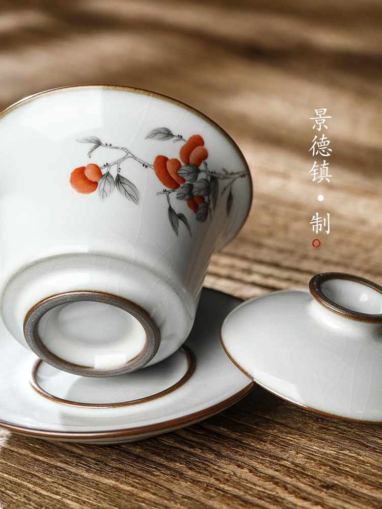 Pure manual your up was three to make tea tureen tea art jingdezhen hand - made persimmon ruyi hot kung fu tea bowls