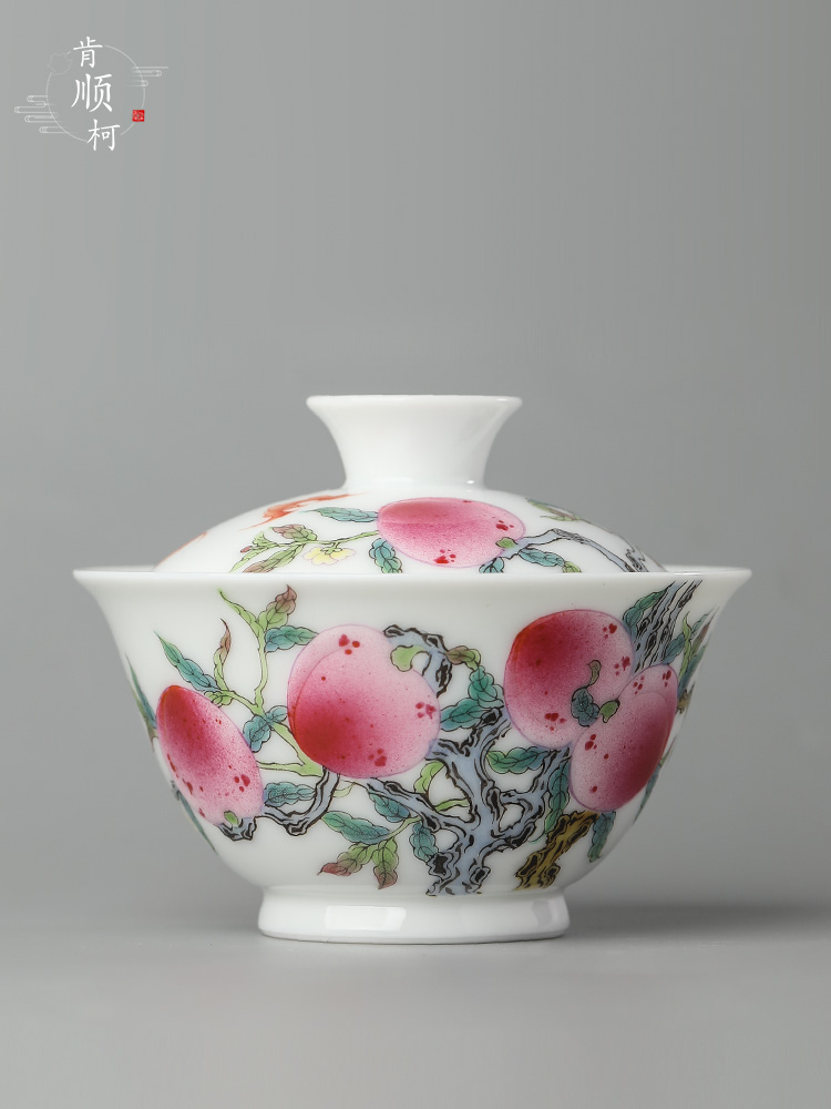 Jingdezhen hand - made tureen tea cups Chinese hot bowl is not pure manual says peach ceramic kunfu tea tea set