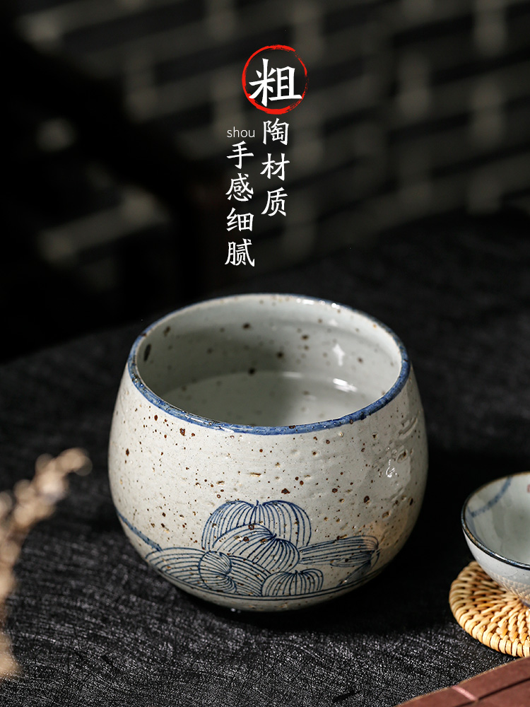 Jingdezhen coarse pottery blue hand draw four zen tea wash lotus num, after the Japanese slag bucket tea bath accessories