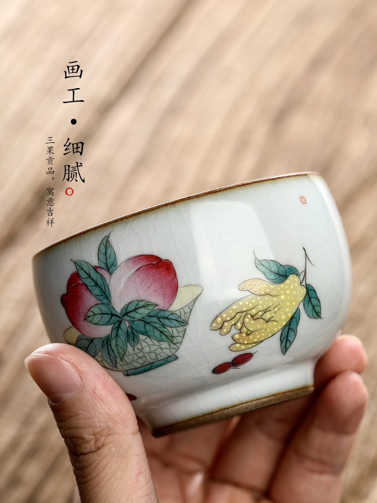 Jingdezhen pure manual master cup single CPU kung fu tea set sample tea cup only ceramic hand - made peach slice open cups