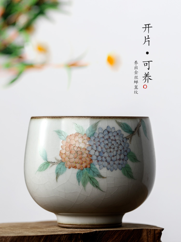 Your up master kung fu tea cup single CPU jingdezhen checking sample tea cup single ceramic hand - made hydrangeas cup