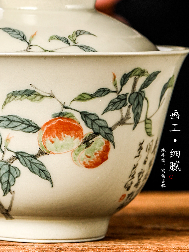 Jingdezhen tea tureen tea pure manual anti hot kung fu tea bowls a single hand - made plant ash glaze ceramic tea