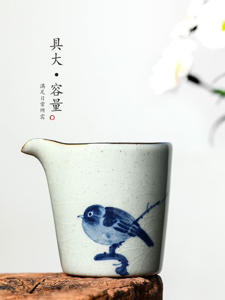 Jingdezhen tea fair keller single blue and white hand draw birds points tea fair ceramic pot of high - temperature kung fu tea taking