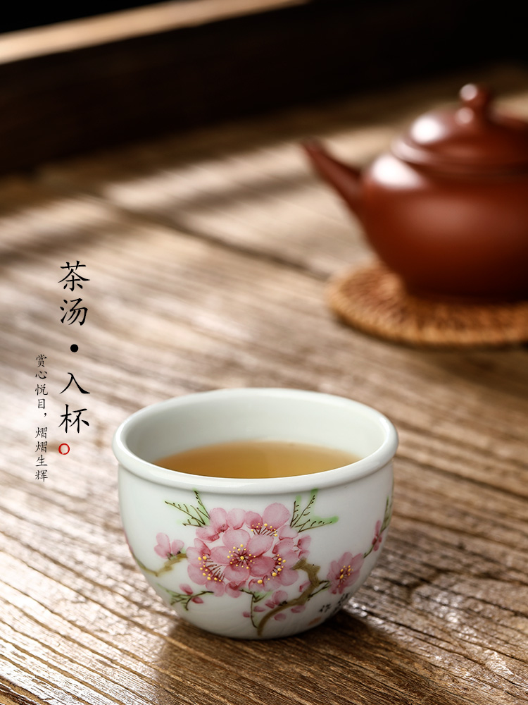 Xu, Jiaxing hand - made peach blossom put water point masters cup kung fu tea set sample tea cup cup jingdezhen pure checking ceramic cup