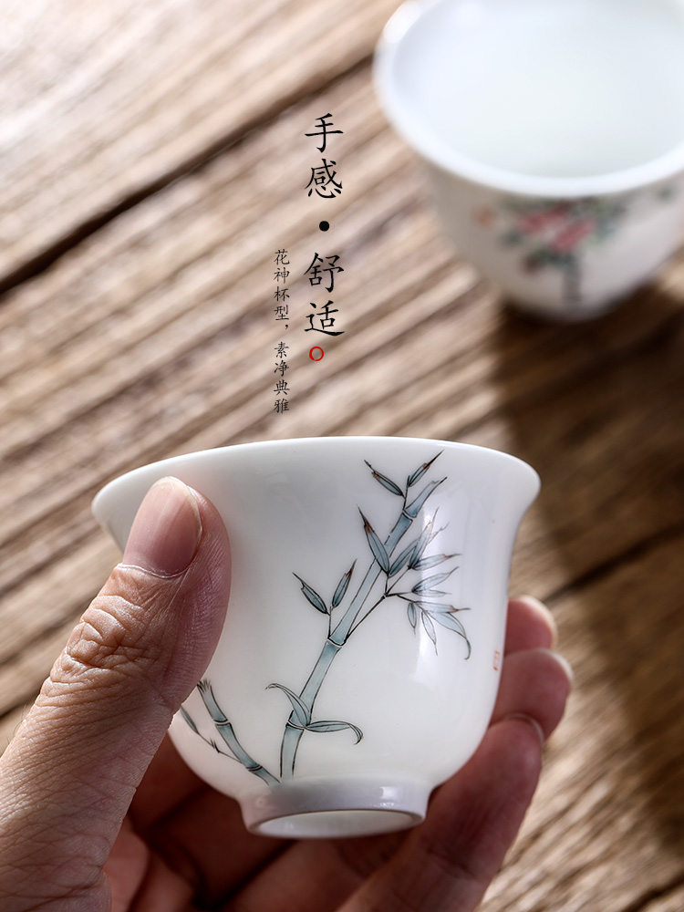 Jingdezhen hand - made sample tea cup single cup pure manual master cup only kung fu cups white porcelain tea set female flowers