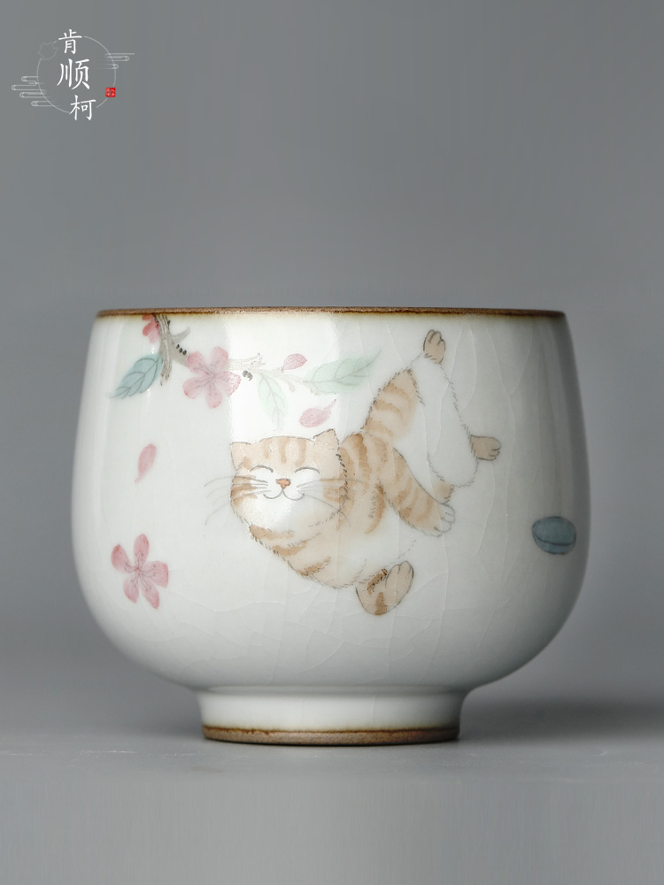 Your up hand - made the cat master cup single CPU jingdezhen checking ceramic kung fu tea set a single cup sample tea cup