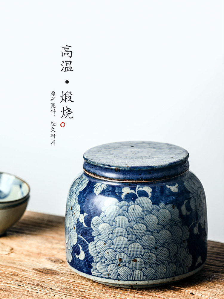 Caddy fixings large jingdezhen blue and white ceramic seal tank pure manual hand - made home peony tea storage tanks