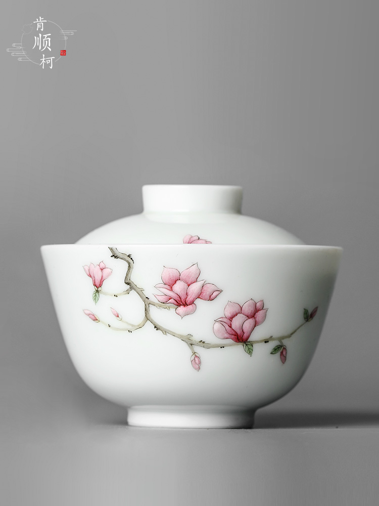 Kombucha tea tureen single anti hot large jingdezhen pure manual white porcelain tea bowl hand - made orchids ceramic tea set