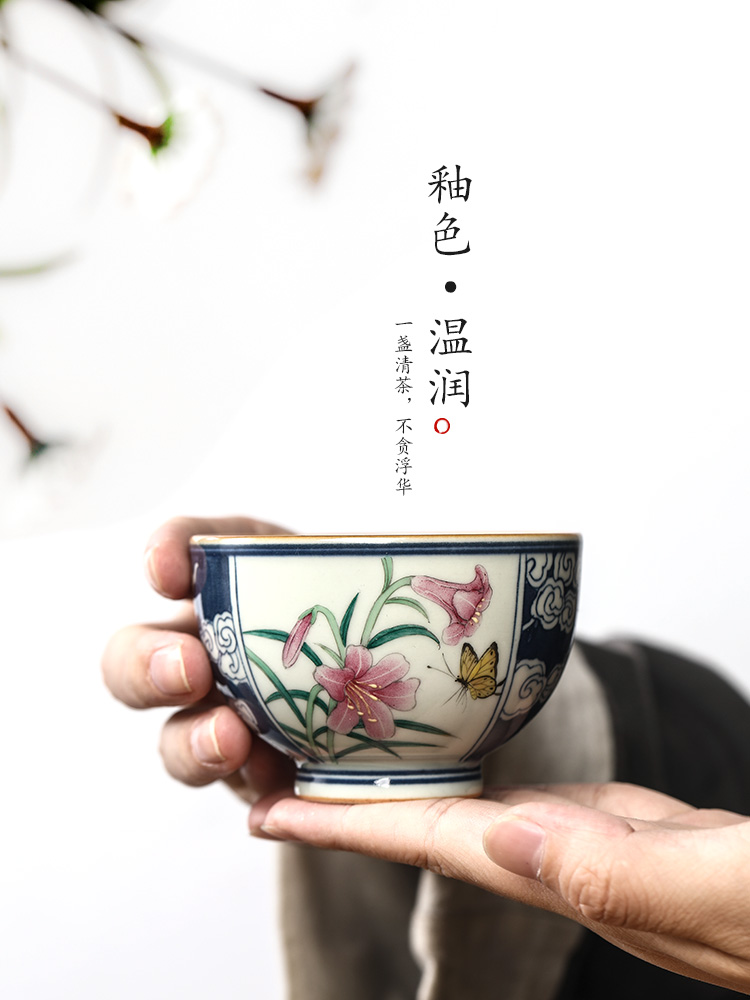 Jingdezhen porcelain hand - made master kung fu tea cup a cup of pure checking sample tea cup single bucket color window tea sets