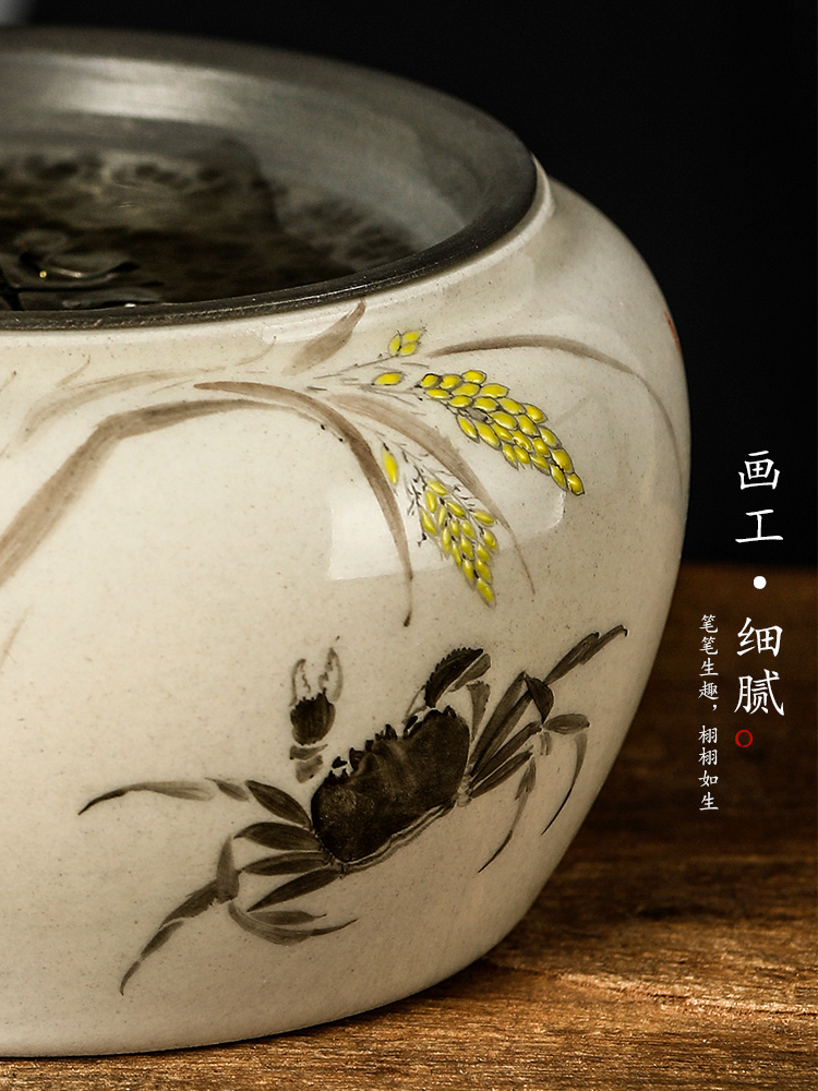 Jingdezhen hand - made the crab pot bearing water pure manual plant ash glaze paddy fields ceramic dry mercifully water wash tea accessories