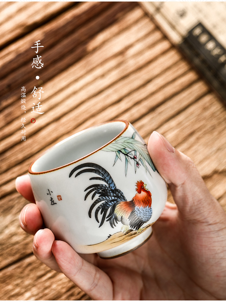 Hand your up jingdezhen kung fu tea masters cup a cup of pure checking sample tea cup single zodiac chicken ceramic cup