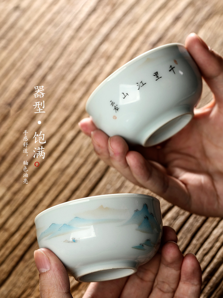 Hand - made scenery was master cup single CPU jingdezhen checking sample tea cup single kung fu ceramic cups of tea light