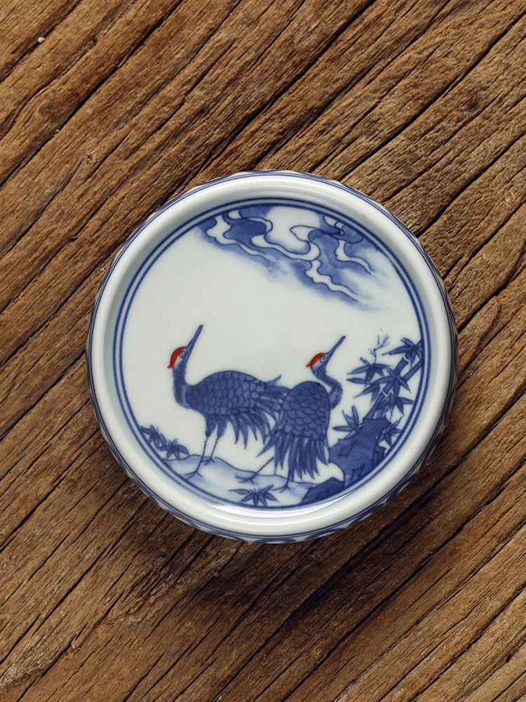 Jingdezhen blue and white cranes ceramics are it buy antique hand - made cover cover pad kung fu tea accessories tea taking with zero