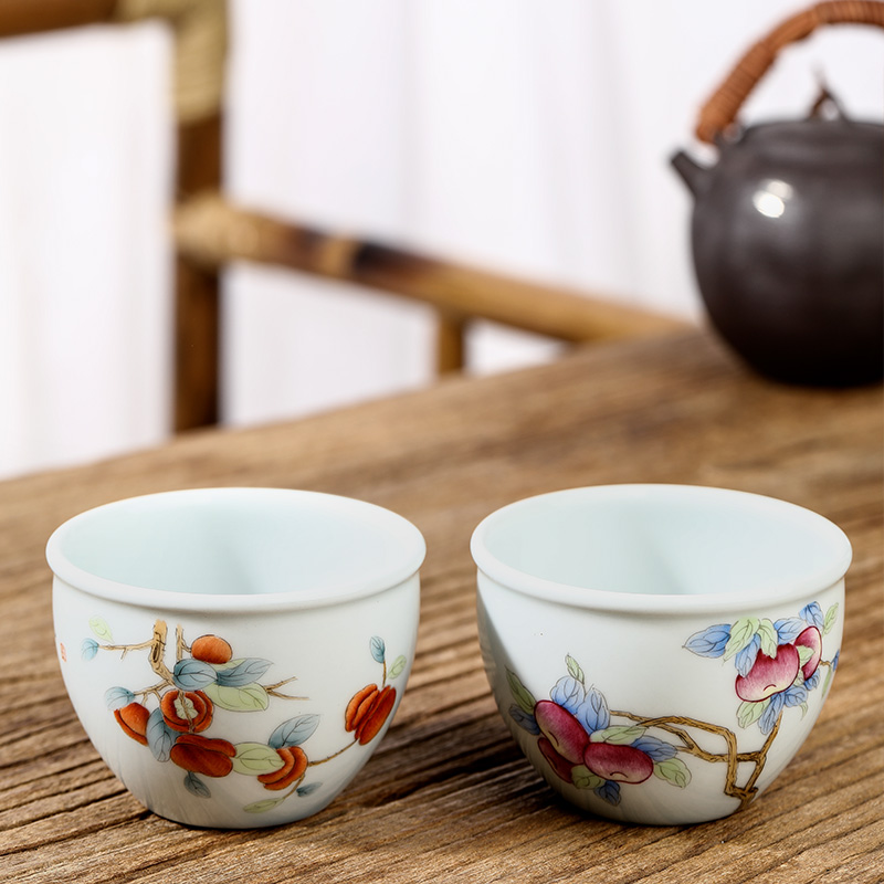 Hand - made ceramic masters cup single CPU jingdezhen kung fu tea sample tea cup single pure manual persimmon bowl tea set
