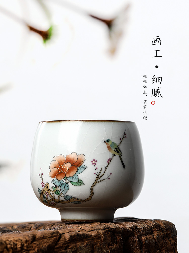 Ru up market metrix who jingdezhen kung fu tea cup single cup of pure manual ceramic sample tea cup only hand - made painting of flowers and tea set