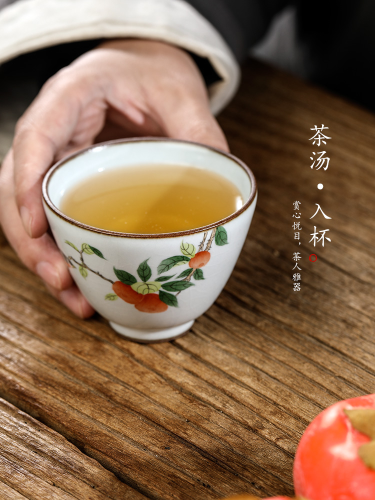 Jingdezhen pure manual ru up market metrix who cup single CPU hand - made persimmon sample tea cup only kung fu tea set, ceramic cups