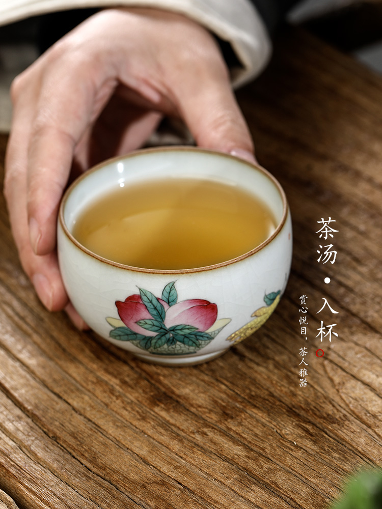 Jingdezhen pure manual master cup single CPU kung fu tea set sample tea cup only ceramic hand - made peach slice open cups