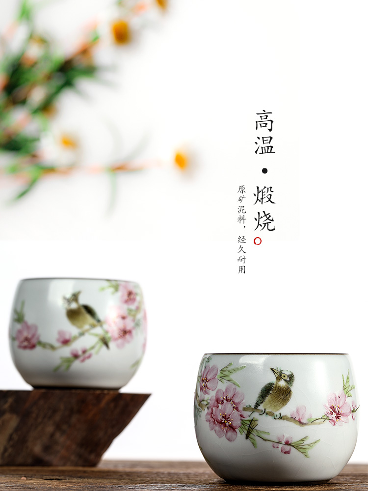 Your up kung fu tea cups jingdezhen hand - made peach blossom put water point master cup single cup pure manual up sample tea cup only