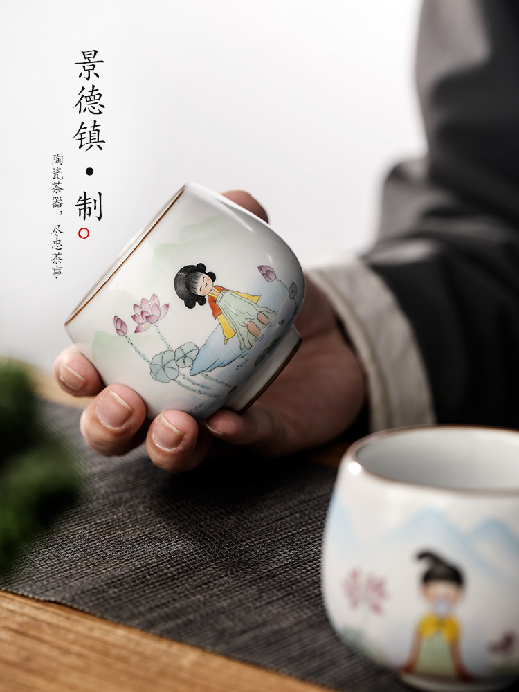 Jingdezhen hand - made ru up market metrix who cup of pure manual sample tea cup single CPU kung fu tea light ceramic cups ancient characters