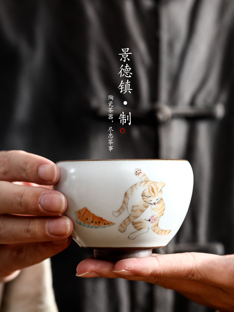 Your up hand - made master kung fu tea cup pure manual jingdezhen ceramic sample tea cup cup single CPU single cats tea sets