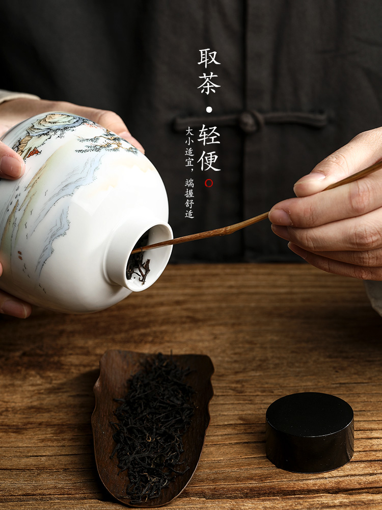 Jingdezhen checking ceramic tea pot portable hand - made scenery figure household kung fu tea boutique tea storage tanks