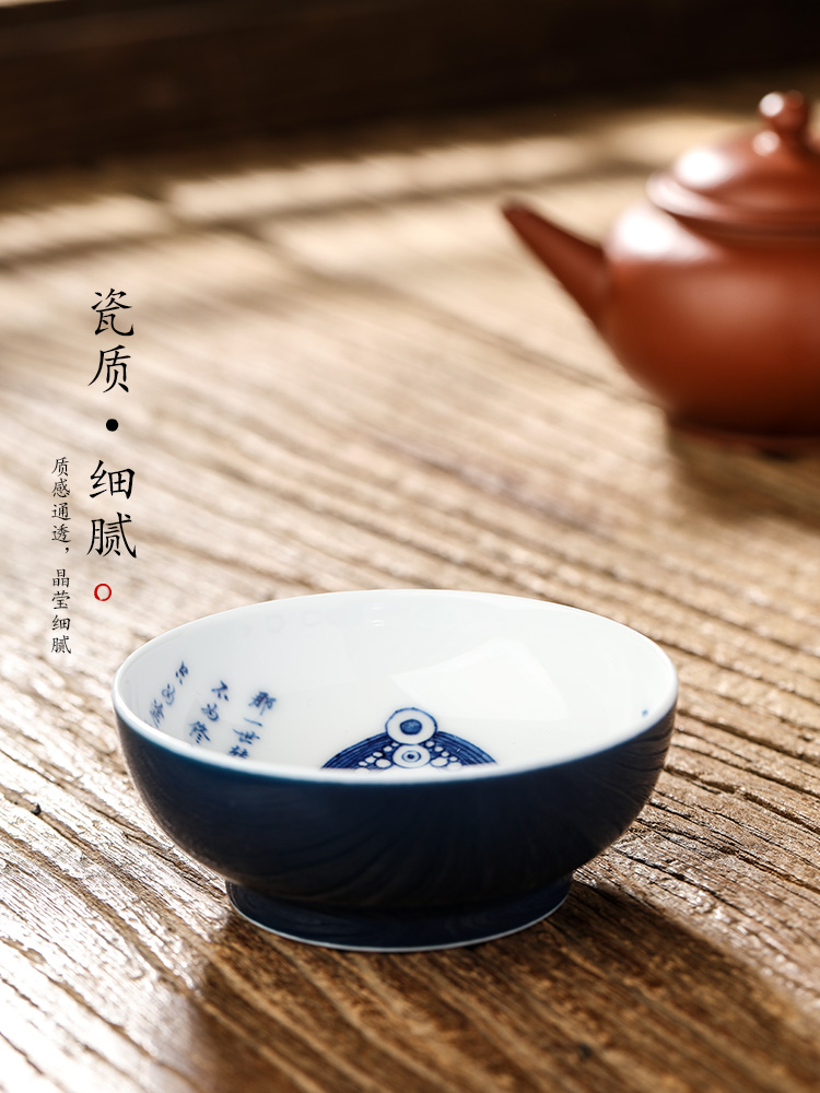 Jingdezhen porcelain masters cup single cup men 's pu' er cup hand - drawn characters color glaze sample tea cup only kung fu tea cups